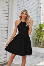 Summer Women Clothing Halter Lace Up Sleeveless Pleated Mini Dress - Quality Home Clothing| Beauty