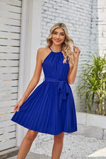 Summer Women Clothing Halter Lace Up Sleeveless Pleated Mini Dress - Quality Home Clothing| Beauty