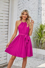 Summer Women Clothing Halter Lace Up Sleeveless Pleated Mini Dress - Quality Home Clothing| Beauty