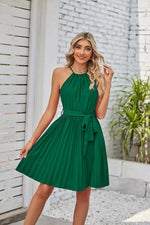 Summer Women Clothing Halter Lace Up Sleeveless Pleated Mini Dress - Quality Home Clothing| Beauty