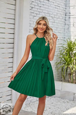 Summer Women Clothing Halter Lace Up Sleeveless Pleated Mini Dress - Quality Home Clothing| Beauty