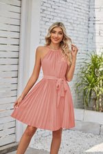 Summer Women Clothing Halter Lace Up Sleeveless Pleated Mini Dress - Quality Home Clothing| Beauty