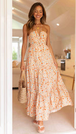 Shoulder Baring Floral Maxi Dress - QH Clothing