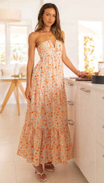 Shoulder Baring Floral Maxi Dress - QH Clothing