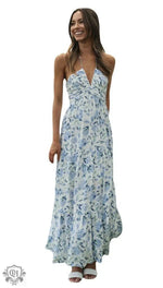 Shoulder Baring Floral Maxi Dress - QH Clothing