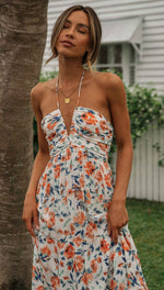 Shoulder Baring Floral Maxi Dress - QH Clothing