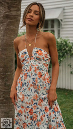 Shoulder Baring Floral Maxi Dress - QH Clothing