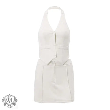 Halter Neck Vest & Short Skirt Set - Clothing