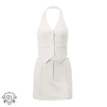 Halter Neck Vest & Short Skirt Set - S / Apricot - Clothing