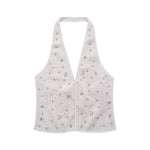 Halter Vest & Shorts with Rhinestones - S / Ivory - Clothing