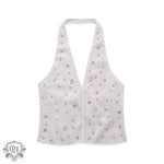 Halter Vest & Shorts with Rhinestones - S / Ivory - Clothing