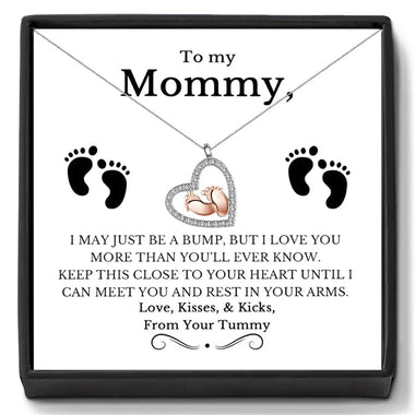 Heart Diamond and Little Feet Pendant Necklace - A Stylish and Meaningful Gift for Mom -  QH Clothing