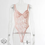 ​Heart Print Mesh Bodysuit -  QH Clothing