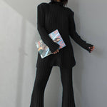 High Neck Ribbing Top & Wide Leg Trousers - Clothing