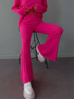 High Neck Ribbing Top & Wide Leg Trousers - Clothing