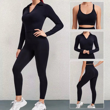 Yoga Clothes Three  Piece Suit Workout Sexy Running Long Sleeve Coat Cross Backless Bra Workout Clothes - Quality Home Clothing| Beauty