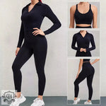 Yoga Clothes Three  Piece Suit Workout Sexy Running Long Sleeve Coat Cross Backless Bra Workout Clothes - Quality Home Clothing| Beauty