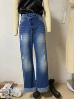 "High Rise Straight Denim Trousers" - QH Clothing