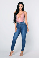 Ultra High Waist Denim Skinny Pants - QH Clothing