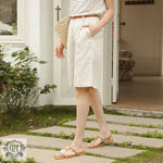 High Waist Linen Bermuda Shorts - QH Clothing