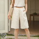 High Waist Linen Bermuda Shorts - QH Clothing