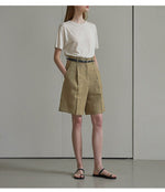 High Waist Linen Bermuda Shorts - QH Clothing