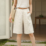 High Waist Linen Bermuda Shorts - QH Clothing