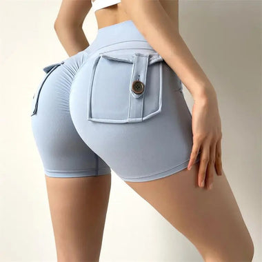 Peach Hip Workwear Tight Shorts Women High Waist Stretch Hip Lift Button Yoga Pants Quick Drying Running Fitness Pants Women - Quality Home Clothing| Beauty