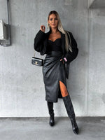 Autumn Winter Women Clothing Split Lace up High Waist Sexy Package Hip Punk Leather Skirt - Quality Home Clothing| Beauty