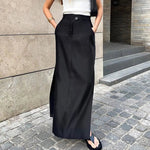 Black Cotton Silk  Women Clothing Autumn Split High Waist Office Drape Skirt Skirt - Quality Home Clothing| Beauty