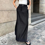 Black Cotton Silk  Women Clothing Autumn Split High Waist Office Drape Skirt Skirt - Quality Home Clothing| Beauty