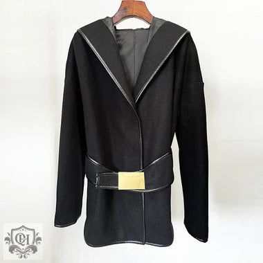 Hooded Belt Wool Jacket Coat - QH Clothing