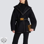 Hooded Belt Wool Jacket Coat - QH Clothing