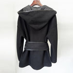 Hooded Belt Wool Jacket Coat - QH Clothing