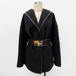 Hooded Belt Wool Jacket Coat - QH Clothing