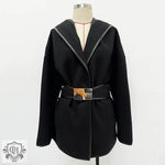 Hooded Belt Wool Jacket Coat - QH Clothing