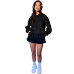 Hooded Long Sleeve Sweater & Shorts - S / Black - Clothing