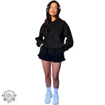 Hooded Long Sleeve Sweater & Shorts - S / Black - Clothing