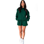 Hooded Long Sleeve Sweater & Shorts - S / Blackish Green - Clothing