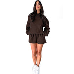 Hooded Long Sleeve Sweater & Shorts - S / Coffee - Clothing