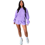 Hooded Long Sleeve Sweater & Shorts - S / Purple - Clothing