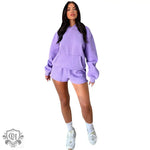 Hooded Long Sleeve Sweater & Shorts - S / Purple - Clothing