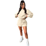 Hooded Long Sleeve Sweater & Shorts - S / Rice Apricot - Clothing