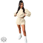 Hooded Long Sleeve Sweater & Shorts - S / Rice Apricot - Clothing