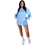 Hooded Long Sleeve Sweater & Shorts - S / Skyblue - Clothing