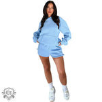 Hooded Long Sleeve Sweater & Shorts - S / Skyblue - Clothing