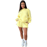 Hooded Long Sleeve Sweater & Shorts - S / Yellow - Clothing