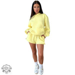 Hooded Long Sleeve Sweater & Shorts - S / Yellow - Clothing