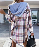 Hooded Plaid Winter Coat - QH Clothing