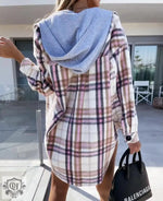 Hooded Plaid Winter Coat - QH Clothing